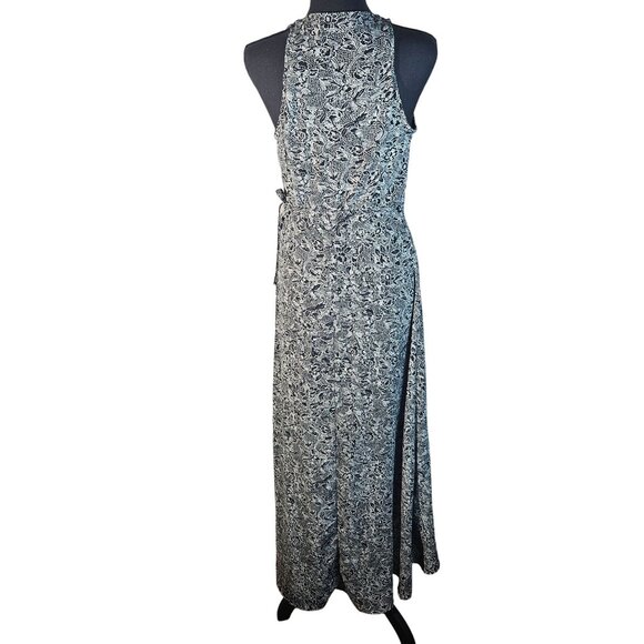 Abercrombie & Fitch Black Floral Wrap Dress Small Sleeveless Midi Soft Goth Y2K - Picture 2 of 14